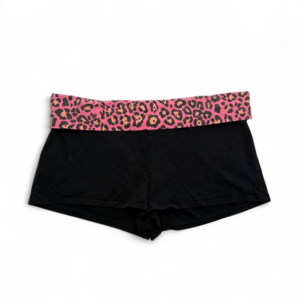 Y2K Fold Over Low rise Pink Leopard cotton early 2000s activewear shorts size XL